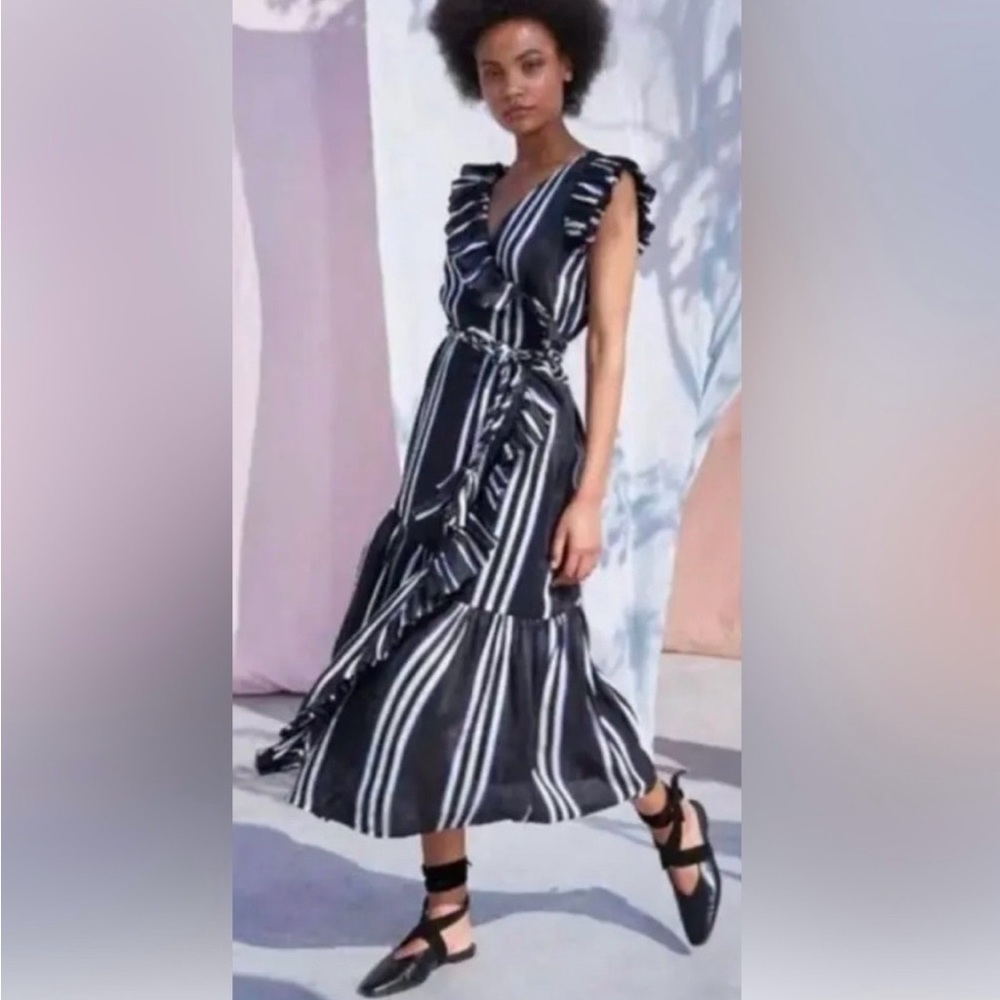 Apiece Apart Costa Del Sol Wrap Dress in Prado Stripe - Size 12 - $595 Retail